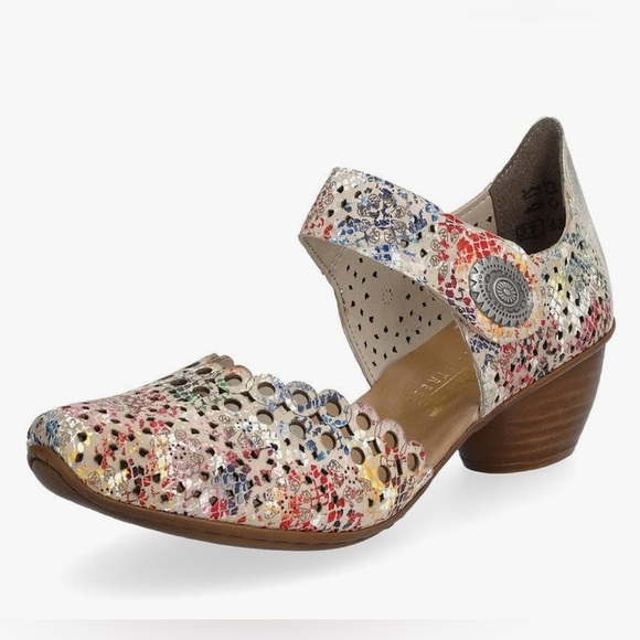 RIEKER Mirjam 53 Mary Jane Leather Pumps Beige Multi Women’s EU 39 / US 8 - Picture 1 of 16